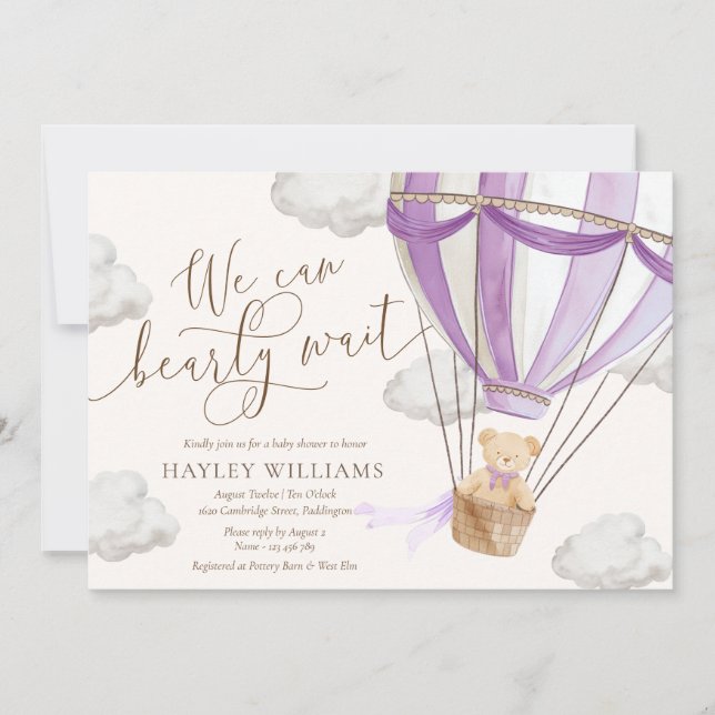 Invitation On peut attendre l'invitation du Baby shower Lilac (Devant)