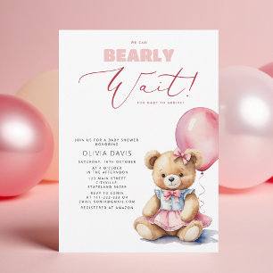 Invitation On Peut Attendre L'Ours Baby shower Fille Balloon