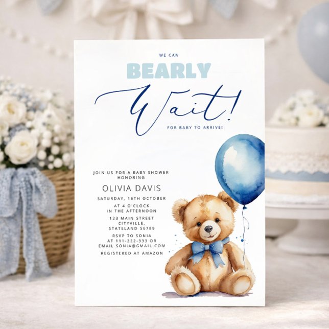 Invitation On Peut Attendre L'Ours Ballons Baby shower garçon (Créateur téléchargé)