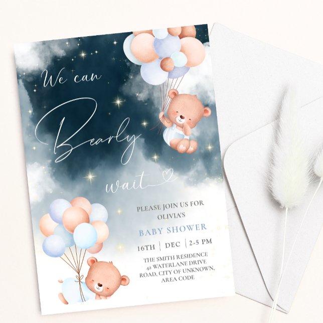 Invitation On Peut Attendre L'Ours Ballons Baby shower Garçon (Créateur téléchargé)