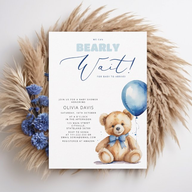 Invitation On Peut Attendre L'Ours Ballons Baby shower garçon (Créateur téléchargé)