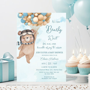Invitation On Peut Attendre L'Ours Ballons Baby shower Garçon