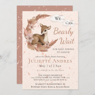 Invitation On peut attendre mignon Bambi Baby shower neutre