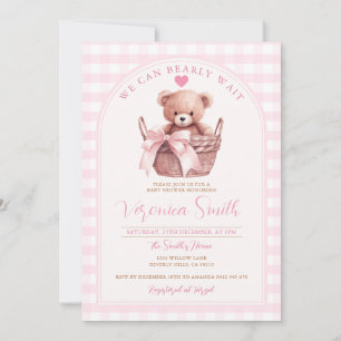 Invitation On peut attendre Pink En vichy Bear Baby shower