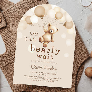 Invitation On Peut Attendre Rapidement Baby shower Ours Brown