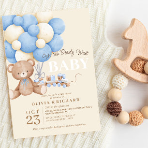 Invitation On peut attendre Teddy Baby shower Thèmes de garço