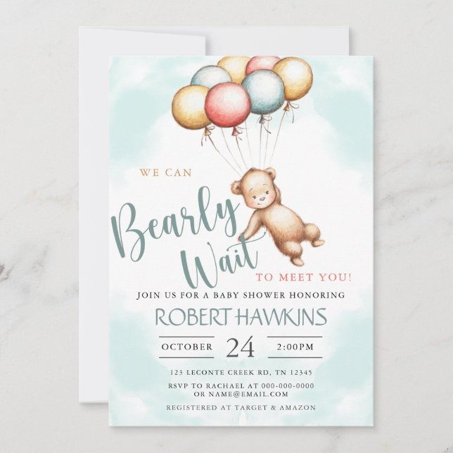 Invitation On Peut Attendre Teddy Bear Baby shower (Devant)