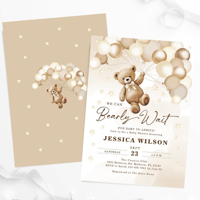 Invitation On Peut Attendre Teddy Bear Baby shower (Créateur téléchargé)