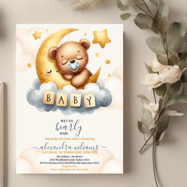 Invitation On Peut Attendre Teddy Bear Baby shower (Créateur téléchargé)