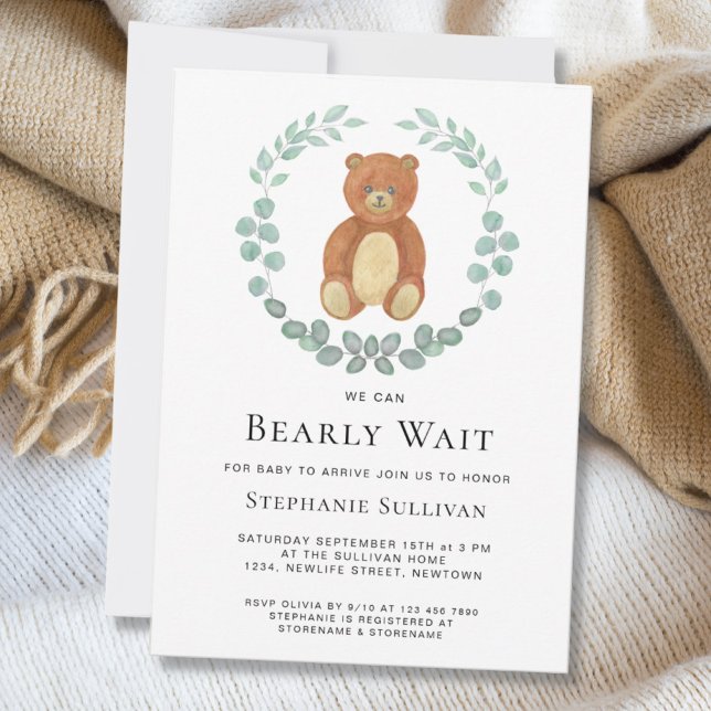 Invitation On Peut Attendre Teddy Bear Baby shower (Créateur téléchargé)