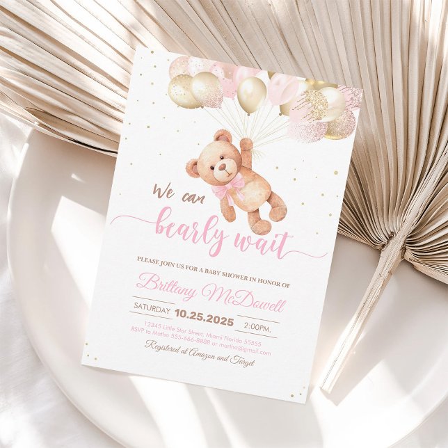 Invitation On Peut Attendre Teddy Bear Baby shower (Créateur téléchargé)