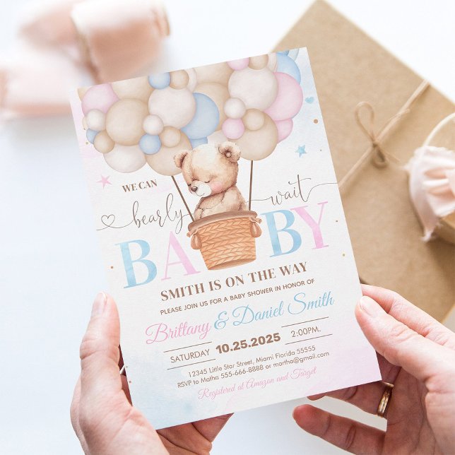 Invitation On Peut Attendre Teddy Bear Baby shower (Créateur téléchargé)