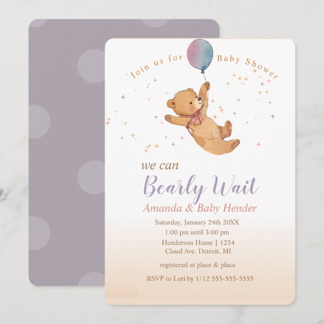 Invitation On Peut Attendre Teddy Bear Baby shower (Devant / Derrière)