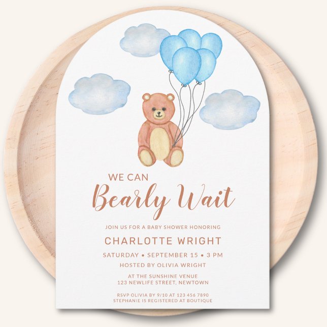 Invitation On Peut Attendre Teddy Bear Baby shower Arche (Créateur téléchargé)