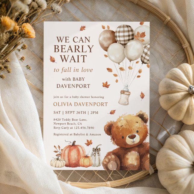 Invitation On Peut Attendre Teddy Bear Baby shower d'automne (Créateur téléchargé)