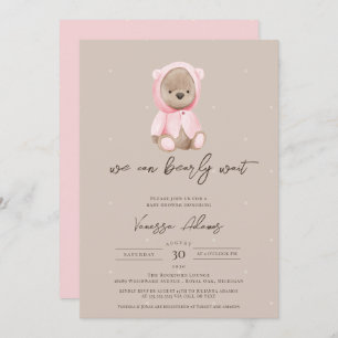 Invitation On peut attendre Teddy Bear Baby shower fille