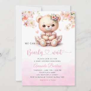 Invitation On peut attendre Teddy Bear Baby shower fille
