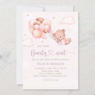 Invitation On peut attendre Teddy Bear Baby shower fille