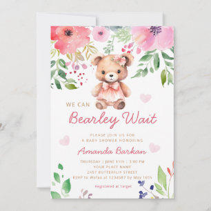 Invitation On peut attendre Teddy Bear Baby shower fille