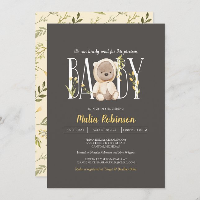 Invitation On Peut Attendre ! Teddy Bear Baby shower Invita (Devant / Derrière)