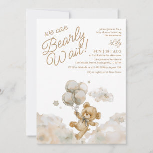 Invitation On Peut Attendre Teddy Bear Baby shower Neutre