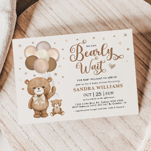 Invitation On Peut Attendre Teddy Bear Baby shower Neutre