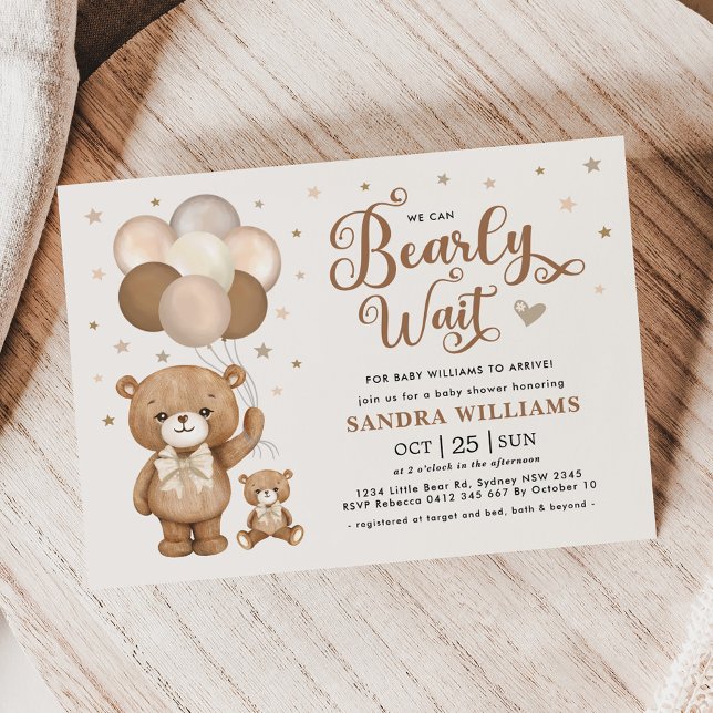 Invitation On Peut Attendre Teddy Bear Baby shower Neutre (Créateur téléchargé)