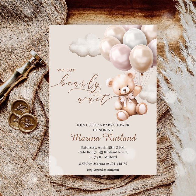 Invitation On Peut Attendre Teddy Bear Baby shower Neutre (Créateur téléchargé)