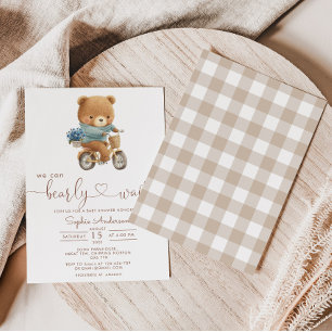 Invitation On Peut Attendre Teddy Bear Baby shower Vélo