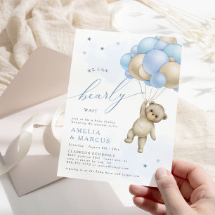Invitation On peut attendre Teddy Bear Boy Baby shower Invi