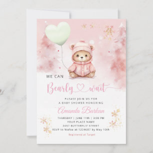 Invitation On peut attendre Teddy Bear Girl Baby shower