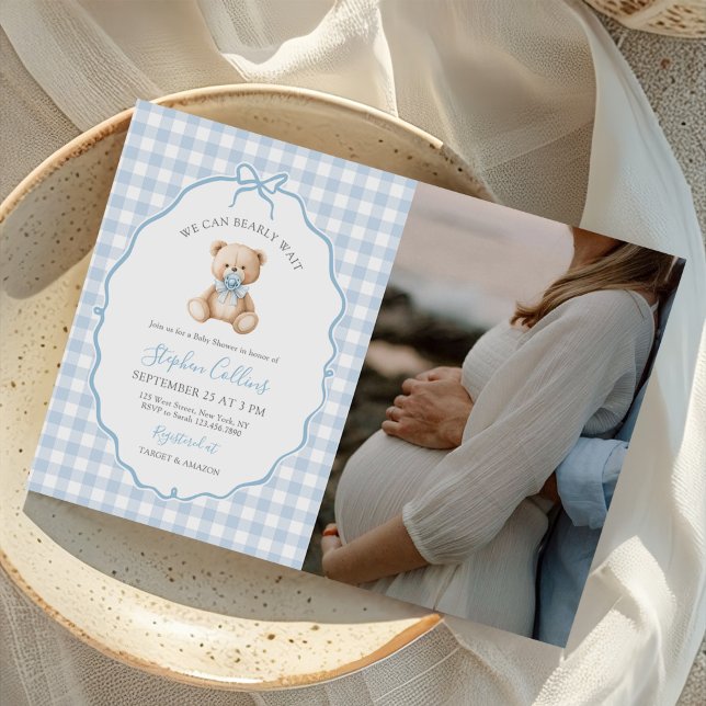 Invitation On peut attendre tôt Teddy Bear Baby shower Photo (Créateur téléchargé)