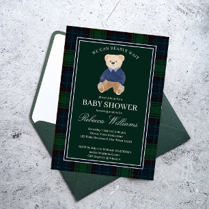 Invitation On peut attendre un baby shower plaid classique