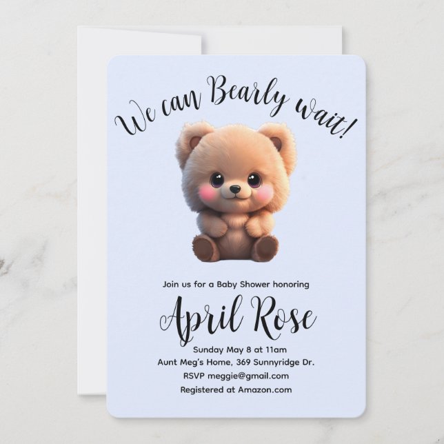 Invitation On peut Bearly Wait mignon Baby shower ours en pel (Devant)