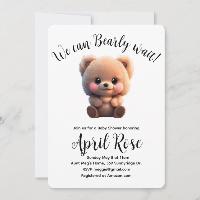 Invitation On peut Bearly Wait mignon Baby shower ours en pel (Devant)