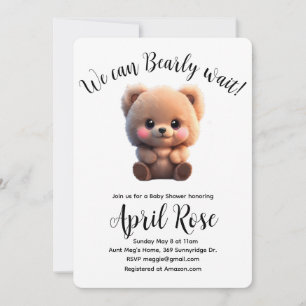 Invitation On peut Bearly Wait mignon Baby shower ours en pel