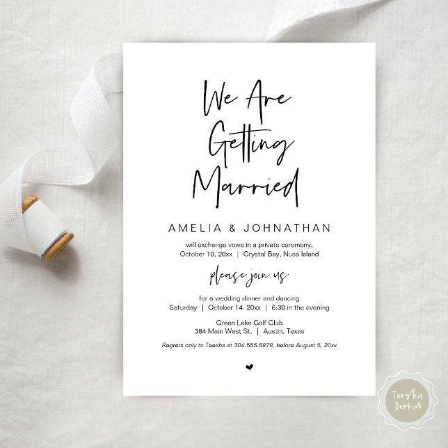Invitation On se marie, Elopement Dinner Dancing I (We are getting married, Elopement Dinner Dancing Lunch Brunch Invitation Card, PDF, Black White)