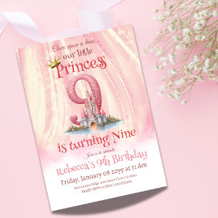 Invitation Once Princess Castle Girl Neuvième 9e anniversaire