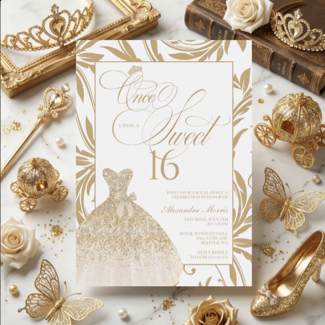 Invitation Once Upon a Sweet 16 Gold Princess Birthday (Princess Sweet 16 Invitation | Once Upon a Sweet 16 | Gold Sweet 16)