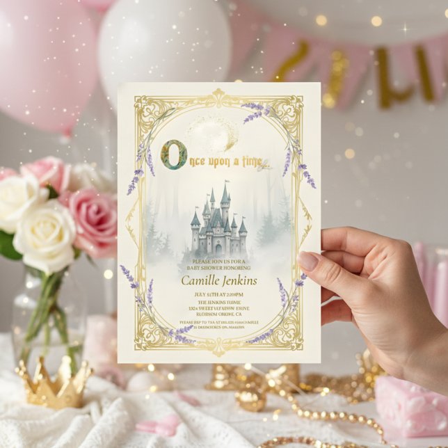 Invitation Once Upon a Time Fairytale Castle Princess floral (Créateur téléchargé)