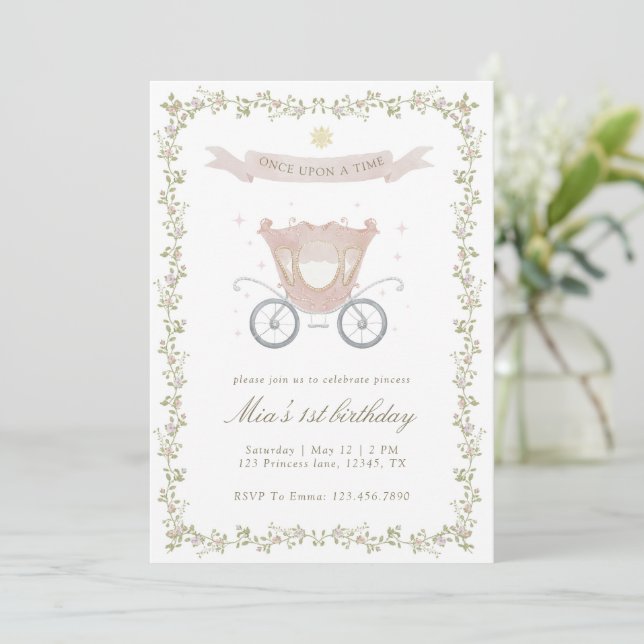 Invitation Once Upon a Time Princess Carriage 1st birthday (Debout devant)