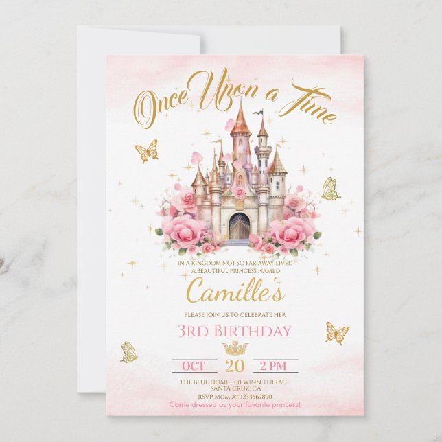 Invitation Once Upon a Time princess castle birthday  (Devant)