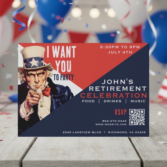 Invitation Oncle Sam, je veux que vous partie de retraite (Uncle Sam I Want You Retirement Party Invitation
)
