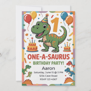 Invitation One-A-Saurus 1er Anniversaire Dinosaure Vert