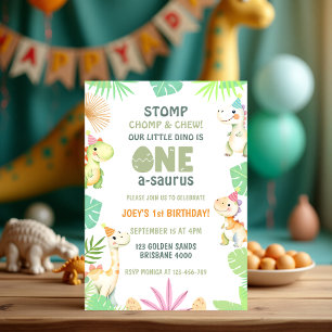 Invitation One A Saurus Dinosaur 1er anniversaire fête pour e