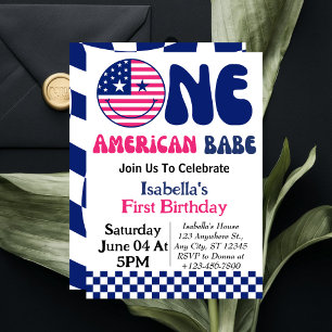Invitation One American Babe 4 juillet Girl 1er anniversaire
