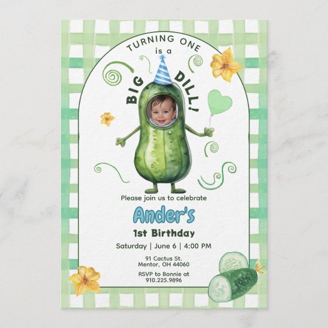 Invitation One Big Dill Pickle First Birthday Blue Photo (Devant)