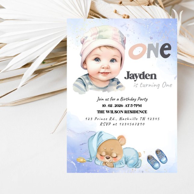 Invitation ONE Boy 1st Birthday Party-Minimal First Birthday  (Créateur téléchargé)