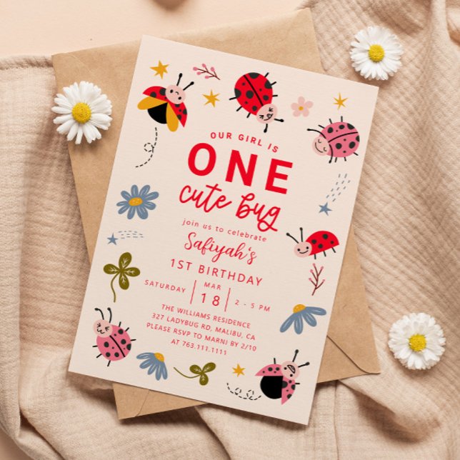 Invitation ONE Cute Bug Ladybug 1ère fête d'anniversaire (Créateur téléchargé)