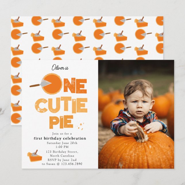 Invitation One Cutie Pie 1er Premier Anniversaire  (Devant / Derrière)